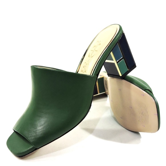 ALESSANDRO DI MARIA 🇮🇹 WOMEN'S GREEN SOFT LEATHER SUMMER MULES - Picture 7 of 9